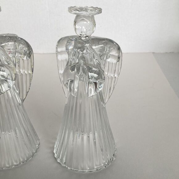 Vintage Clear Glass Lead Crystal Angel Taper Candle Stick Holders Set 2 Holiday - Picture 3 of 15